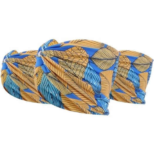 Designer Flower Print Breite Haarband Vintage Knoten – Blau Gelb 100g